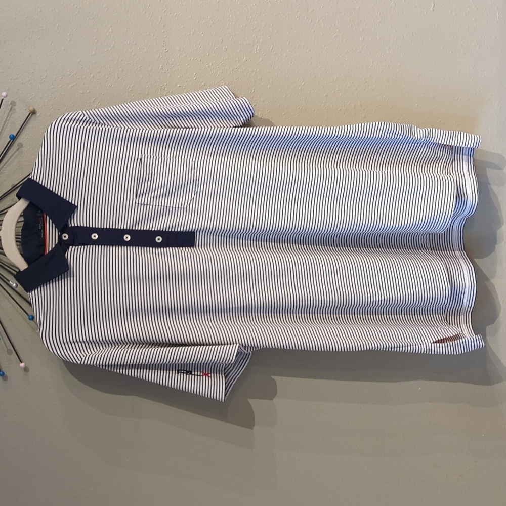 Vacation Golf Ralph Lauren X Active Wear XL Polo White Blue Striped Nautical